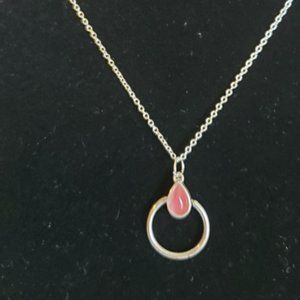 Vintage Pink stone and Silver tone necklace ~